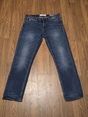 Guess Mens 34x32 Dark Wash Relaxed Tapered Fit Denim Jeans Classic Streetwear